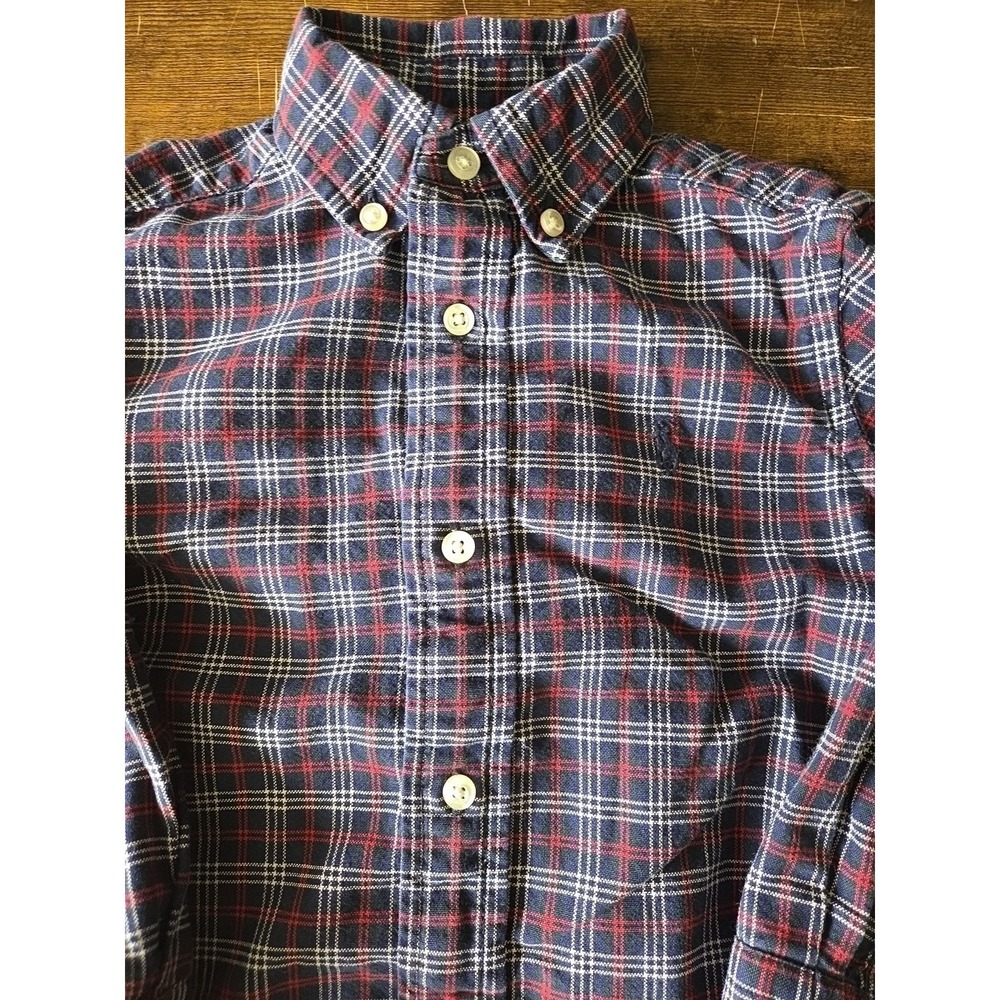 Polo Ralph Lauren Boys 3T Oxford Shirt‎ Navy Red Plaid Button Up Pony Logo